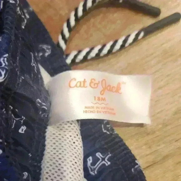 Navy Blue Anchor Print Swim Shorts - Picture 2 of 3